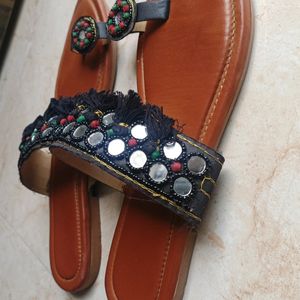 Beautiful Flat Slippers With Mirror Work