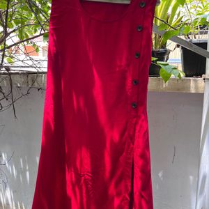 Front Slitted Red A Line kurta