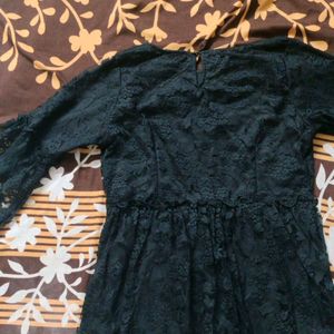 A Black Empire Dress For With Net Sleeves