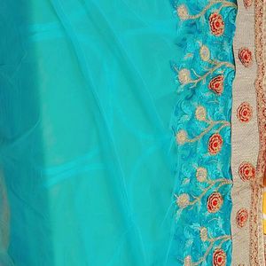 Beautiful Light Blue Saree With Blouse