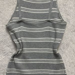 Backless Grey Ribbed Strappy Top