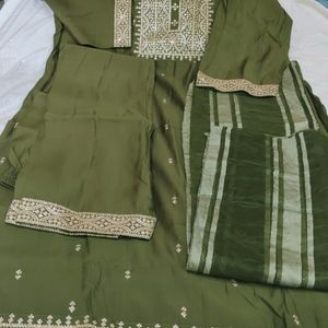 Heavy Embroidery Roman Silk Suit With Seq Dupatta