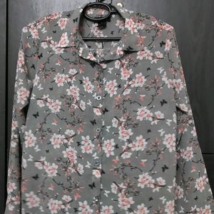 Grey floral Crepe Shirt