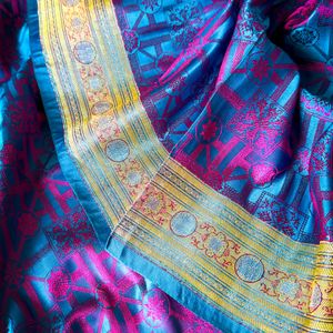 100% Pure Triple Tone Himroo Jamavar Silk Saree