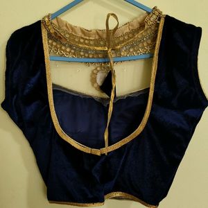 Blue Velvet Blouse With Studs