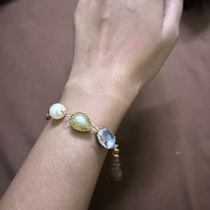 Gemstone Bracelet + Gold Studs