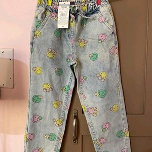 Girls Denim Jeans With Elasticated Waist, 7-8 Yr