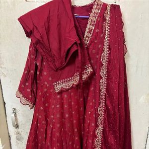 Maroon Anarkali Suit With Dupatta Pant