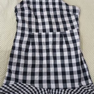 Black And White Gingham Printed Peplum Top