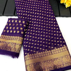 Khadi Georgette With Gold Zari