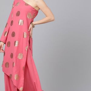 One Shoulder Foiled Kurta + Pant