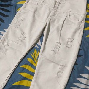 High Waist White Torn Jeans For Sale