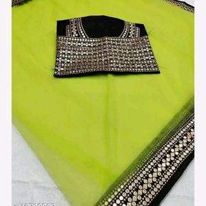 New With Tag Saree💚& Unstitched Blouse Pc
