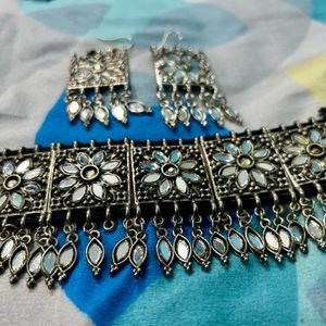 Oxidised Silver Neckpiece And Earring Set