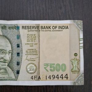 4FA 149444; Rupees 500 Rare Bank Note