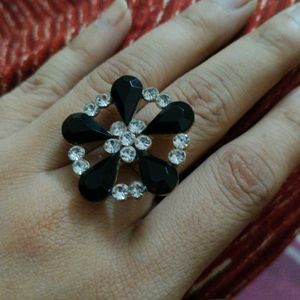 Silver And Black Stone Ring