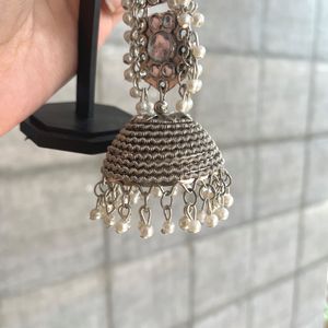 Long Silver jhumkas