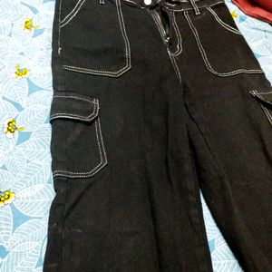 Women New Black Denim Cargo Jeans