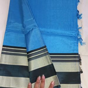 New Plain Silk Blue Saree