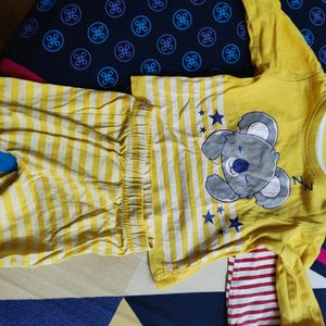 set of two used night suits from babyhug(firstcry brand). it is of 6-9 months. i have used it throughly and it is faded. someone in need can connect