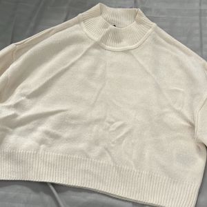 Crop White High Neck Sweater H&m