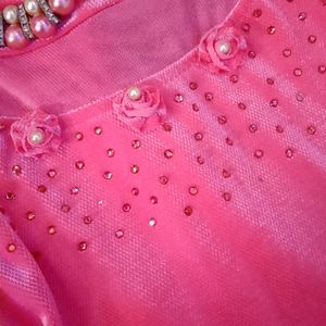 A Pink Ethnic Velvet Gown Medium Size For Girls