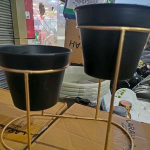 New Metal Hard Pot 2 Pc With Stand Brass