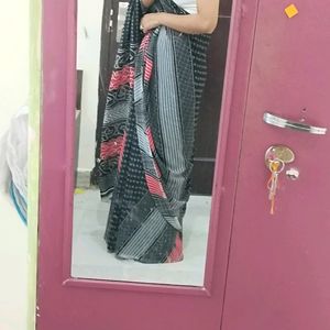 Black Bandhani Print Saree