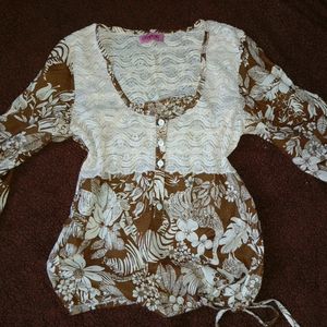 Floral Coffee Brown Style Top