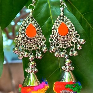 Orange Woollen Ball Jhumkas