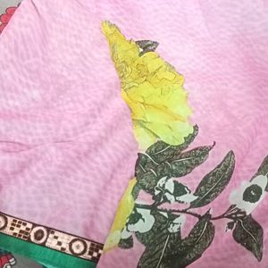 Pink And Green Printed Saree