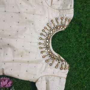 Cream Colour Poly Silk Kurti.