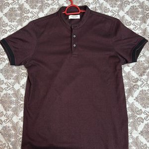 Indigo nation Henley Neck Burgundy Tshirt