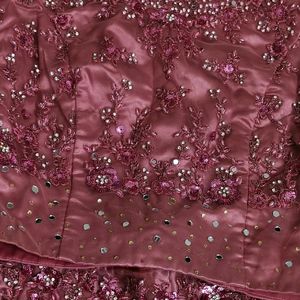 Heavy Work Front Or Back Rosegold Lehnga