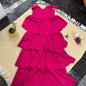 Pink 4 Tire Ruffle Maxi