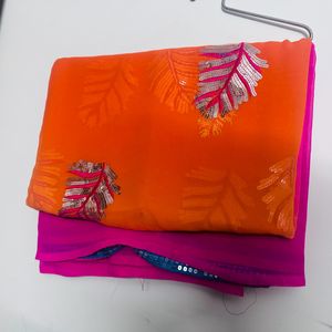 Orange Color Saree With Slight Marks