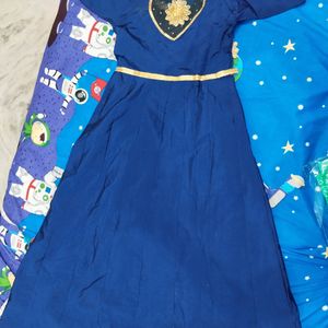 A Blue Gown With Golden Work In Front Back