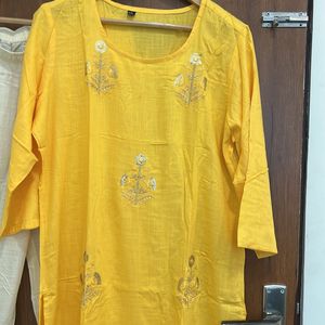 Hand Embroidery Yellow Kurta With Palazzo