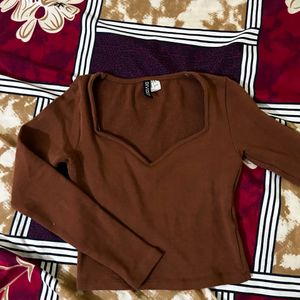 Sweetheart Neck Brown Top