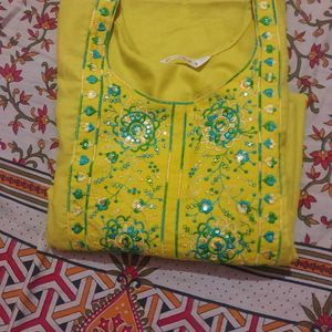 Beautiful Embroidered Lemon Green Kurta