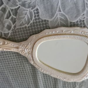 Ivory White Hand Mirror with carved roses