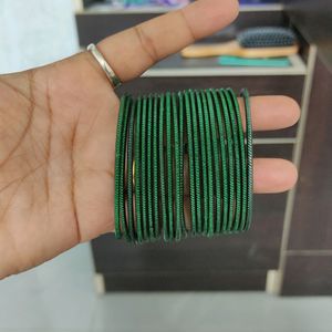 Metal Plain Green Bangles Set Of 20 Pcs