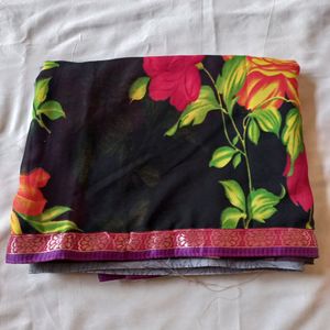 New Black Grey Saree With A Joint