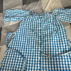 Blue And White Checked Cotton Dress
