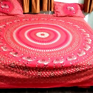 Jaipuri Red Designed King Size Bed Sheet