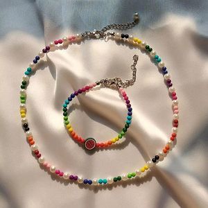 Rainbow necklace and bracelet & earrings.