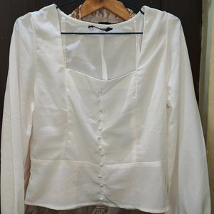 White Square Neck Top