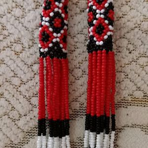 Boho Red And White Black Earing