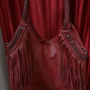 Vieta Red Leather Fringe Bag