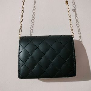 Black Sling Bag With Golden Chain